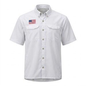 Mojo Sportswear Fishing Shirt Vented American Flag Button Up White Large UPF 50+